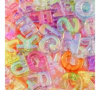 BERMRO 78Pcs Large Letter Beads Big Chunky Letter Bead A-Z Acrylic Alphabet Bubble Beads for Paracord Bead Bag Charm Keychains Crafts Education Leaning (ab Transparent Color)