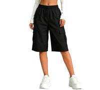 Bermuda Cargo Shorts for Girls Knee Length High Waist Pull On Shorts with Pockets Summer Quick Dry Baggy Biker Trousers Teen Loose Fit Running Hiking Athletic Bottoms