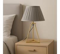 Bermuda E27 Gold Table Lamp Bedside Tripod Desk Lamp with 10" Grey Enya Fabric Coolie Shade for Reading Bedroom Living Room Study Office