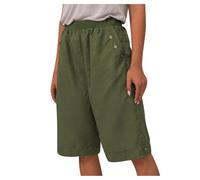 Bermuda Shorts for Women High Waisted Casual Wide Leg Summer Linen Beach with Pocket Knee Length Work Dressy Shorts (Green, L)