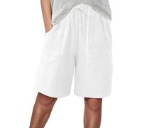 Bermuda Shorts for Women Linen Shorts Women Knee Length Elasticated Waist Casual Loose Wide Leg Baggy Vacation Summer Beach Short, S-3XL