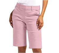 Bermuda Shorts for Women UK Plus Size Ladies Knee Length Straight Leg Stretch Chino Shorts Elastic Waist Solid Plain Summer Casual Vacation Hiking Cargo Shorts with Pockets Sale Clearance