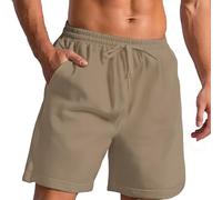 Bermuda Shorts Men's Summer Short Trousers Men's Cotton Sweat Quick Drying Plain Beach Shorts Stretch Sport Short Elastic Waist Casual Trousers with Pockets Loose Workout Shorts, khaki, XXL