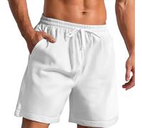 Bermuda Shorts Men's Summer Short Trousers Men's Cotton Sweat Quick Drying Plain Beach Shorts Stretch Sport Short Elastic Waist Casual Trousers with Pockets Loose Workout Shorts, White, XXL