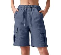 Bermuda Shorts Women's Casual Shorts with High Waistband Loose Fit Practical Pockets for Work Leisure Breathable Five-Point Shorts in Style