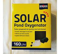Bermuda Solar Powered Pond Oxygenator With Battery Backup - Black Above Ground Plastic Oxygenator - 2 x 80lph Air Stones - 1m Depth - 3m Pump Cable - 2m Hose - 4 x AA 1200mAH Ni-MH Battery