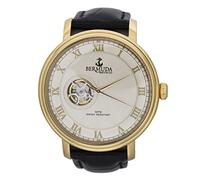 Bermuda Watch Company Mens Paget Gold with Silver dial Black Strap Automatic Watch