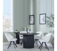 Bern Fluted Black 4 Seater Round Dining Set - 4 Ion Cream Boucle Teddy Fabric Swivel Dining Chair