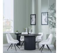 Bern Fluted Dining Set - 4 Seater - 120cm - Round - Black - 4x Arctic Swivel Dining Chairs - Cream Velvet Fabric