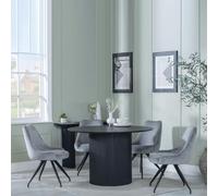 Bern Fluted Dining Set - 4 Seater - 120cm - Round - Black - 4x Arctic Swivel Dining Chairs - Grey Velvet Fabric