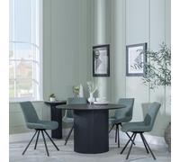 Bern Fluted Dining Set - 4 Seater - 120cm - Round - Black - 4x Boden Swivel Dining Chairs - Green Fabric