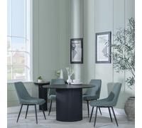 Bern Fluted Dining Set - 4 Seater - 120cm - Round - Black - 4x Darwin Dining Chairs - Green Fabric