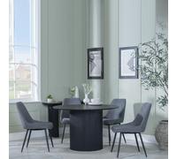 Bern Fluted Dining Set - 4 Seater - 120cm - Round - Black - 4x Darwin Dining Chairs - Grey Fabric