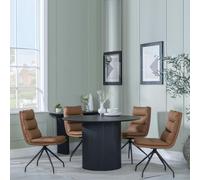 Bern Fluted Dining Set - 4 Seater - 120cm - Round - Black - 4x Diego Swivel Dining Chairs - Brown Leather
