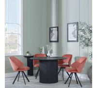 Bern Fluted Dining Set - 4 Seater - 120cm - Round - Black - 4x Ion Swivel Dining Chairs - Orange Velvet Fabric