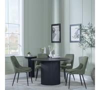 Bern Fluted Dining Set - 4 Seater - 120cm - Round - Black - 4x Peyton Dining Chairs - Green Fabric