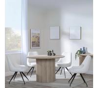 Bern Fluted Dining Set - 4 Seater - 120cm - Round - Oak - 4x Arctic Swivel Dining Chairs - Cream Velvet Fabric