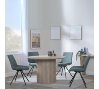 Bern Fluted Dining Set - 4 Seater - 120cm - Round - Oak - 4x Boden Swivel Dining Chairs - Green Fabric