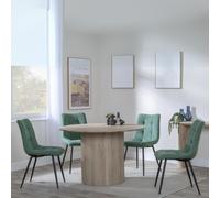 Bern Fluted Dining Set - 4 Seater - 120cm - Round - Oak - 4x Corona Dining Chairs - Green Fabric