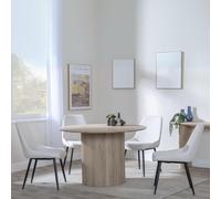 Bern Fluted Dining Set - 4 Seater - 120cm - Round - Oak - 4x Darwin Dining Chairs - Cream Fabric