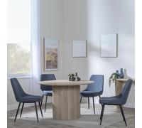 Bern Fluted Dining Set - 4 Seater - 120cm - Round - Oak - 4x Darwin Dining Chairs - Dark Grey Fabric