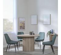 Bern Fluted Dining Set - 4 Seater - 120cm - Round - Oak - 4x Darwin Dining Chairs - Green Fabric