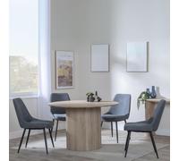 Bern Fluted Dining Set - 4 Seater - 120cm - Round - Oak - 4x Darwin Dining Chairs - Grey Fabric