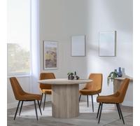 Bern Fluted Dining Set - 4 Seater - 120cm - Round - Oak - 4x Darwin Dining Chairs - Orange Fabric