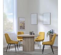 Bern Fluted Dining Set - 4 Seater - 120cm - Round - Oak - 4x Darwin Dining Chairs - Yellow Fabric