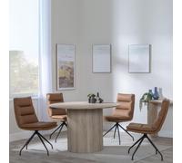 Bern Fluted Dining Set - 4 Seater - 120cm - Round - Oak - 4x Diego Swivel Dining Chairs - Brown Leather