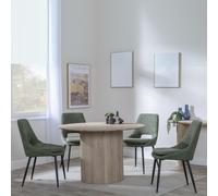 Bern Fluted Dining Set - 4 Seater - 120cm - Round - Oak - 4x Peyton Dining Chairs - Green Fabric