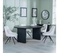 Bern Fluted Dining Set - 6 Seater - 160cm - Black - Arctic Swivel Dining Chairs - Cream Velvet Fabric