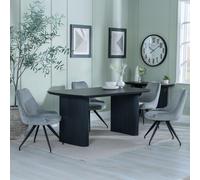Bern Fluted Dining Set - 6 Seater - 160cm - Black - Arctic Swivel Dining Chairs - Grey Velvet Fabric