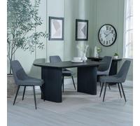Bern Fluted Dining Set - 6 Seater - 160cm - Black - Darwin Dining Chairs - Grey Fabric