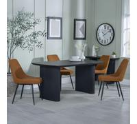 Bern Fluted Dining Set - 6 Seater - 160cm - Black - Darwin Dining Chairs - Orange Fabric