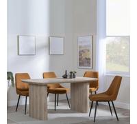 Bern Fluted Dining Set - 6 Seater - 160cm - Oak - Darwin Dining Chairs - Orange Fabric