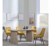 Bern Fluted Dining Set - 6 Seater - 160cm - Oak - Darwin Dining Chairs - Yellow Fabric