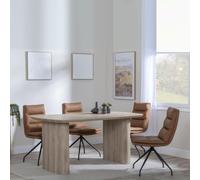 Bern Fluted Dining Set - 6 Seater - 160cm - Oak - Diego Swivel Dining Chairs - Brown Leather