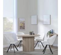 Bern Fluted Oak Effect 4 Seater Round Dining Set - 4 Ion Cream Boucle Teddy Fabric Swivel Dining Chair