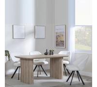 Bern Fluted Oak Effect Dining Set - Ion Cream Boucle Teddy Fabric Swivel Dining Chair