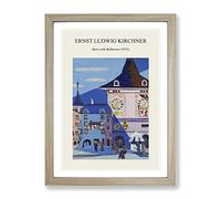 Bern With Belltower By Ernst Ludwig Kirchner Exhibition Museum Painting Framed Wall Art Print, Ready to Hang Picture for Living Room Bedroom Home Office Décor, Oak A3 (34 x 46 cm)