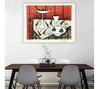 Bernard Buffet " Still Life With Red Background " Canvas Prints Oil Painting Artwork Poster Picture Wall Home Decoration(60x90cm)