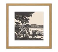 Bernard Essers Breton Bay Trees Rocks Bw Landscape 8X8 Inch Square Wooden Framed Wall Art Print Picture with Mount Artery8 Light Oak One Size