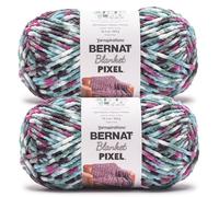 Bernat Blanket Pixel 8 Bit Teal Yarn - 2 Pack of 300g/10.5oz - 100% Polyester - #6 Super Bulky - 191 Yards - Knitting/Crochet
