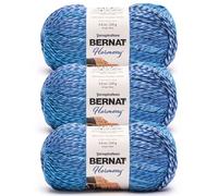 Bernat Harmony Blue Velvet Yarn - 3 Pack of 250g/9oz - 100% Acrylic - #4 Worsted (Medium) - 431 Yards - Knitting/Crochet