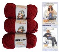 Bernat Softee Chunky Yarn Bundle Super Bulky #6, 3 Skeins, Wine