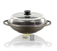 Berndes Bonanza Wok 32 cm with Glass Lid and Sticks, 3 Layer Non-Stick Coating and Wooden Handle, Robust Cast Aluminium, Non-Stick Coating