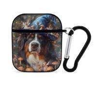 Bernese Dog In A Fairy Forests Case Cover Compatible with AirPods 1&2 Protective PC Shell Carrying Case with Keychain