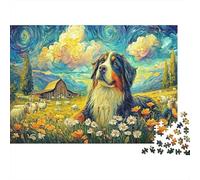 Bernese Mountain Dog 1000 Pieces Classic Jigsaw Puzzle Sturdy Cardboard for Adults Kids 8-12 Starry Dog Landscape Home Decor Wall Art Indoor Leisure Mind Challenge Puzzle 52x38cm/1000pcs