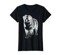 Bernese Mountain Dog Art Dog Lover Minimal Line Drawing Value Graphic T-Shirt, Women, Black, M